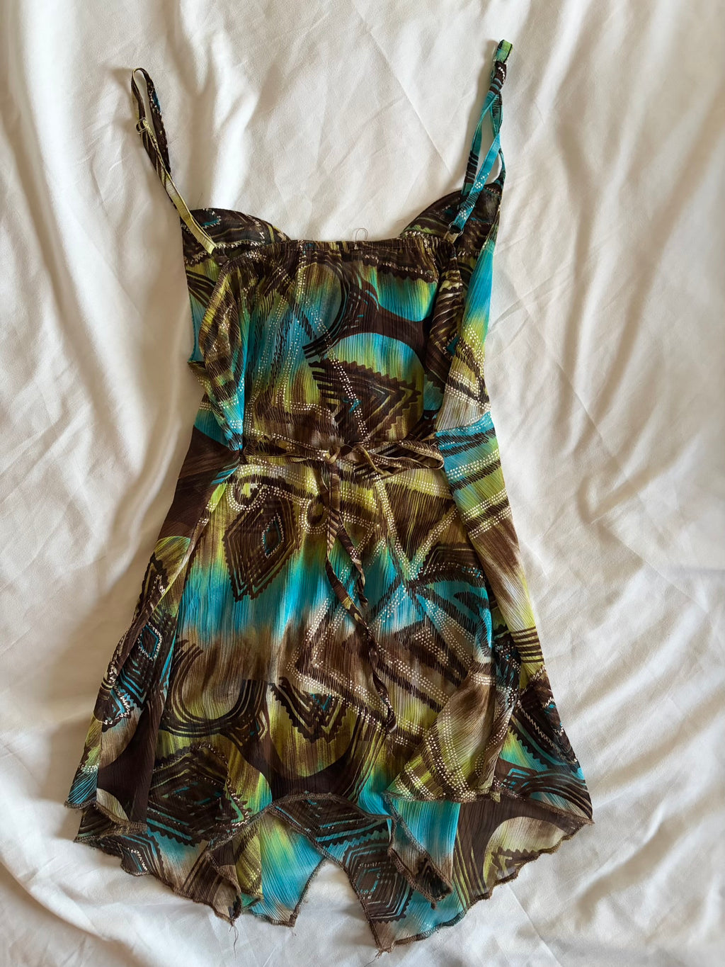 Vintage 1990s French Abstract Tie Back Babydoll Handkerchief Hem Cami