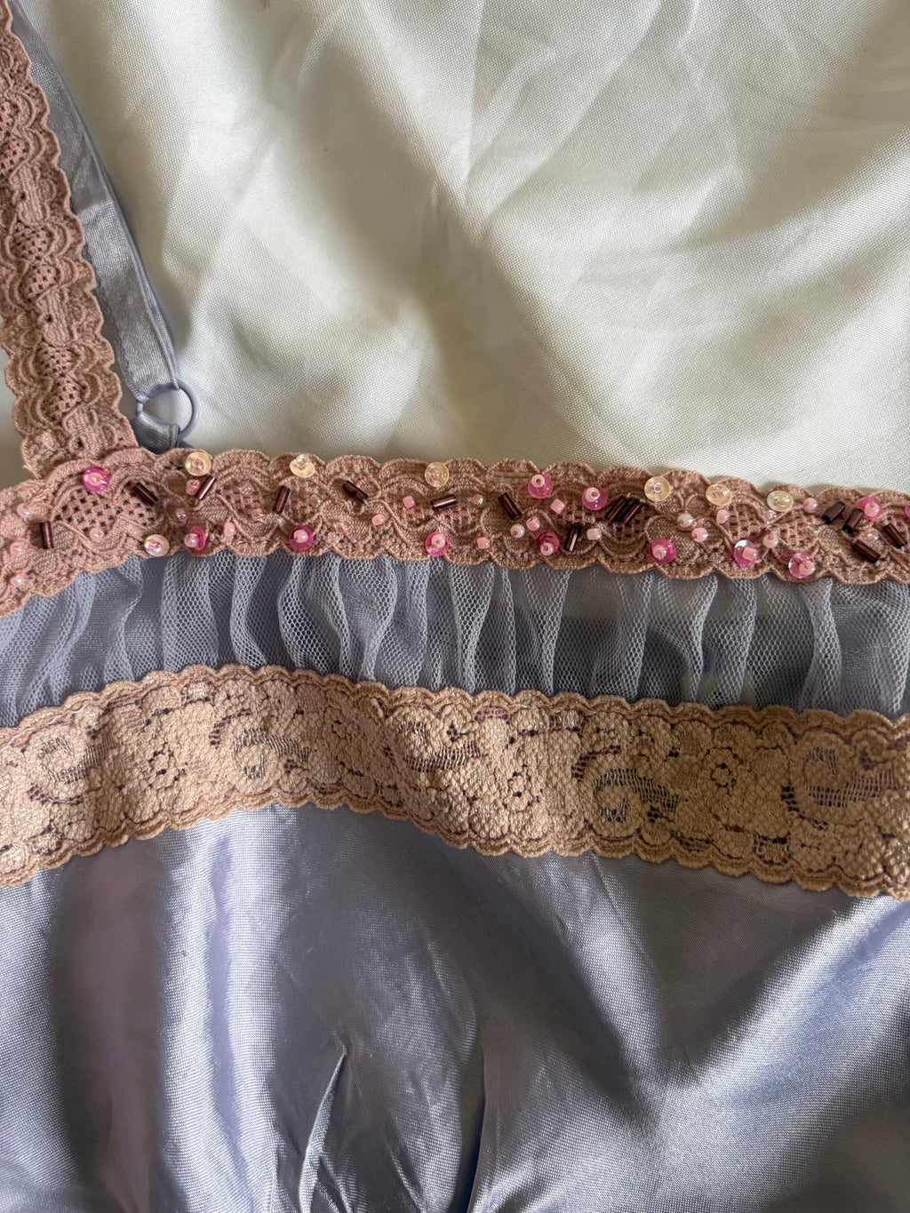 Vintage Y2K Knickerbox Lilac Cami with Lace Detailing, Sequins and Beading