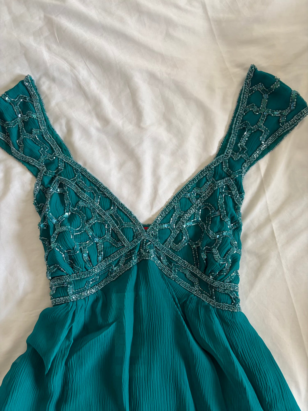 Vintage 2000s Aftershock Silk Teal Beaded Blouse