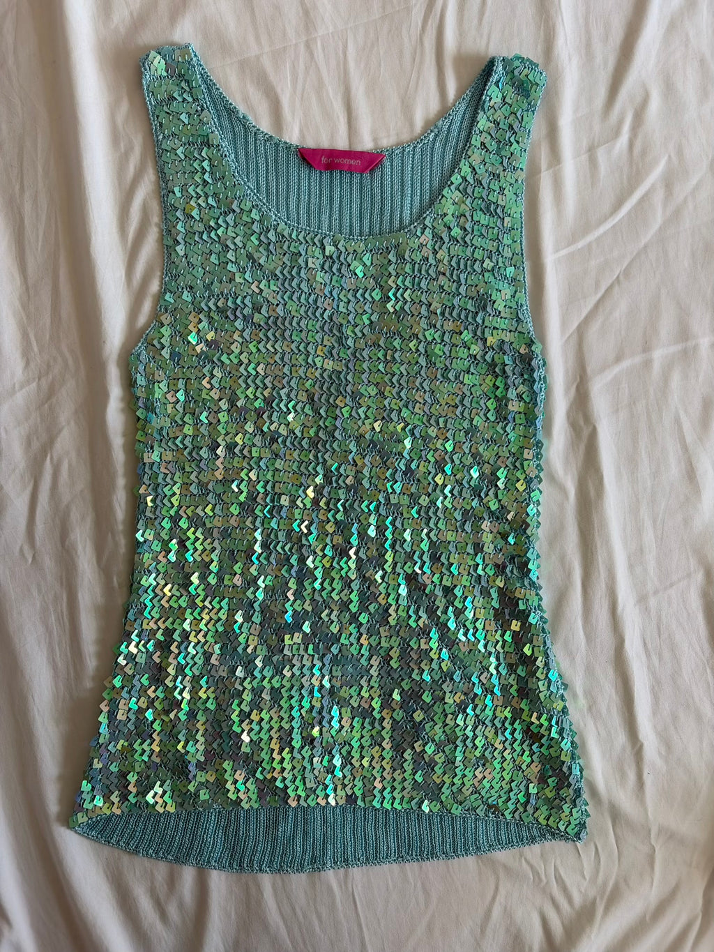 Vintage Y2K Turquoise Crochet Sequin Tank Top