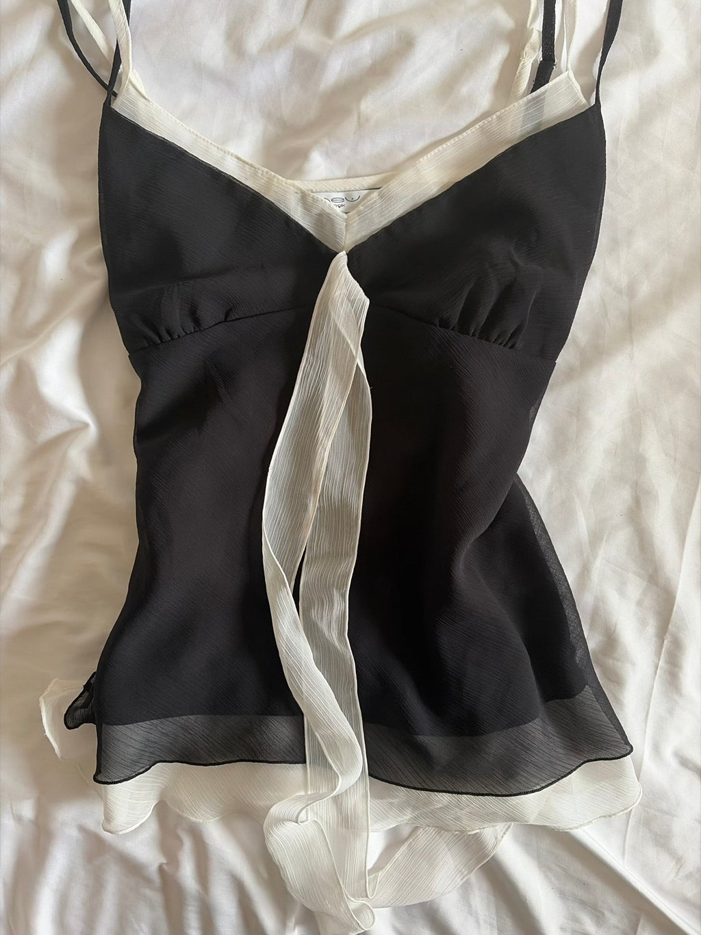 Vintage Y2K Grungy Black and White Tie Bust Cami with Double Straps
