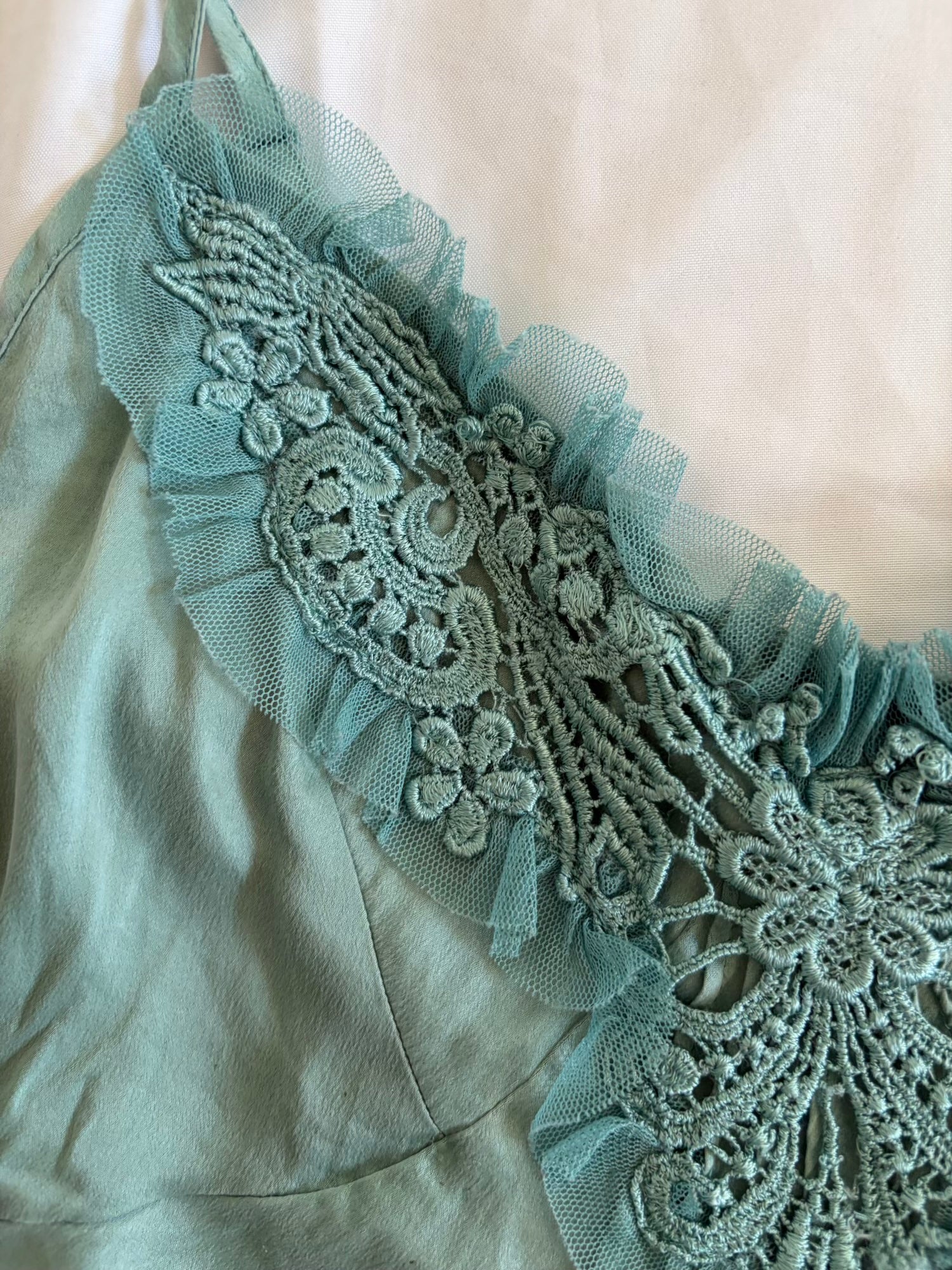 Vintage Y2K Muted Turquoise Cami with Applique and Lace
