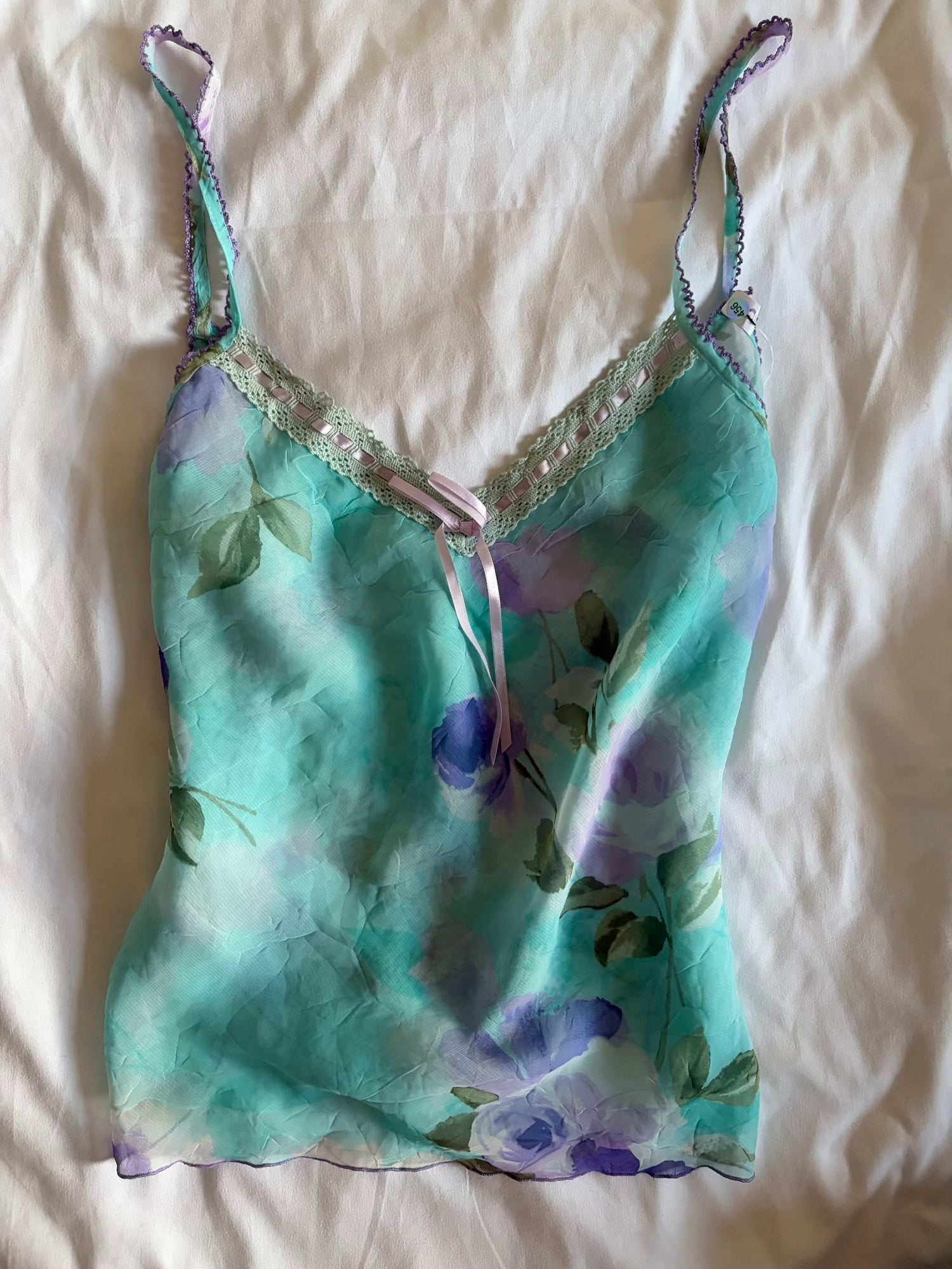 Vintage Y2K blue and lilac semi sheer floral cami