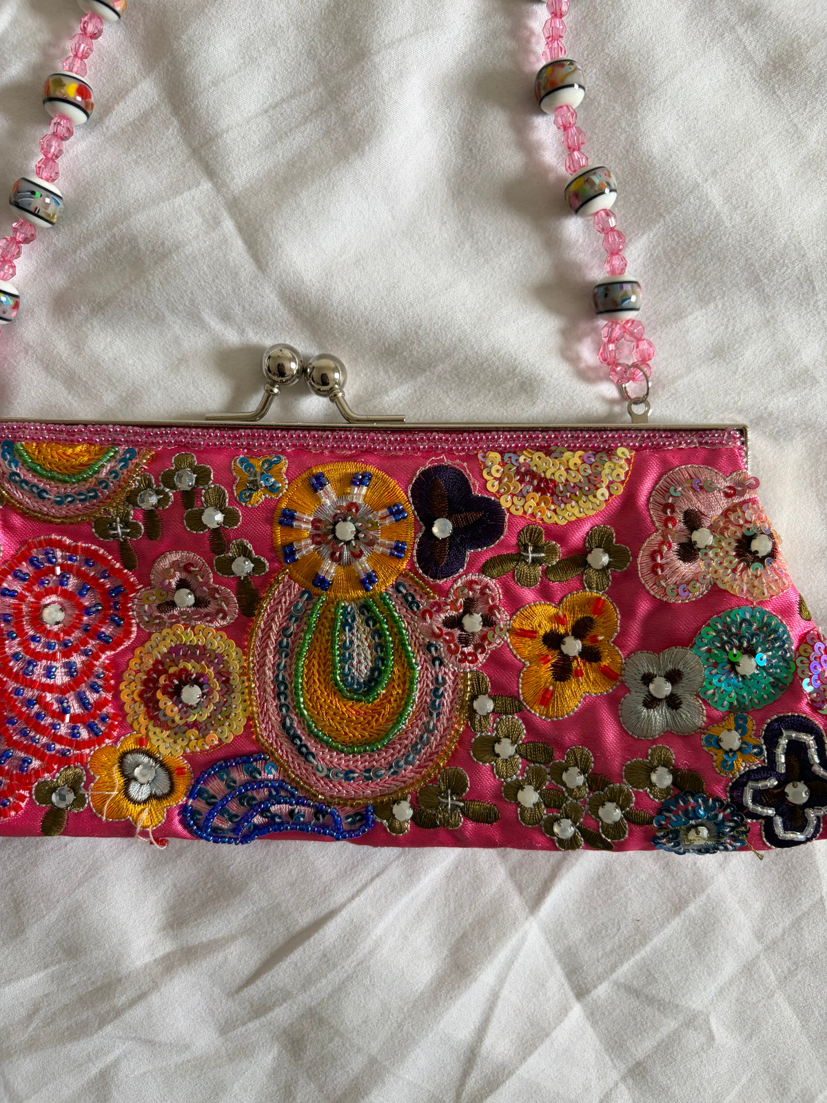 Vintage 2000s Pink Beaded Bag with Beaded Handle