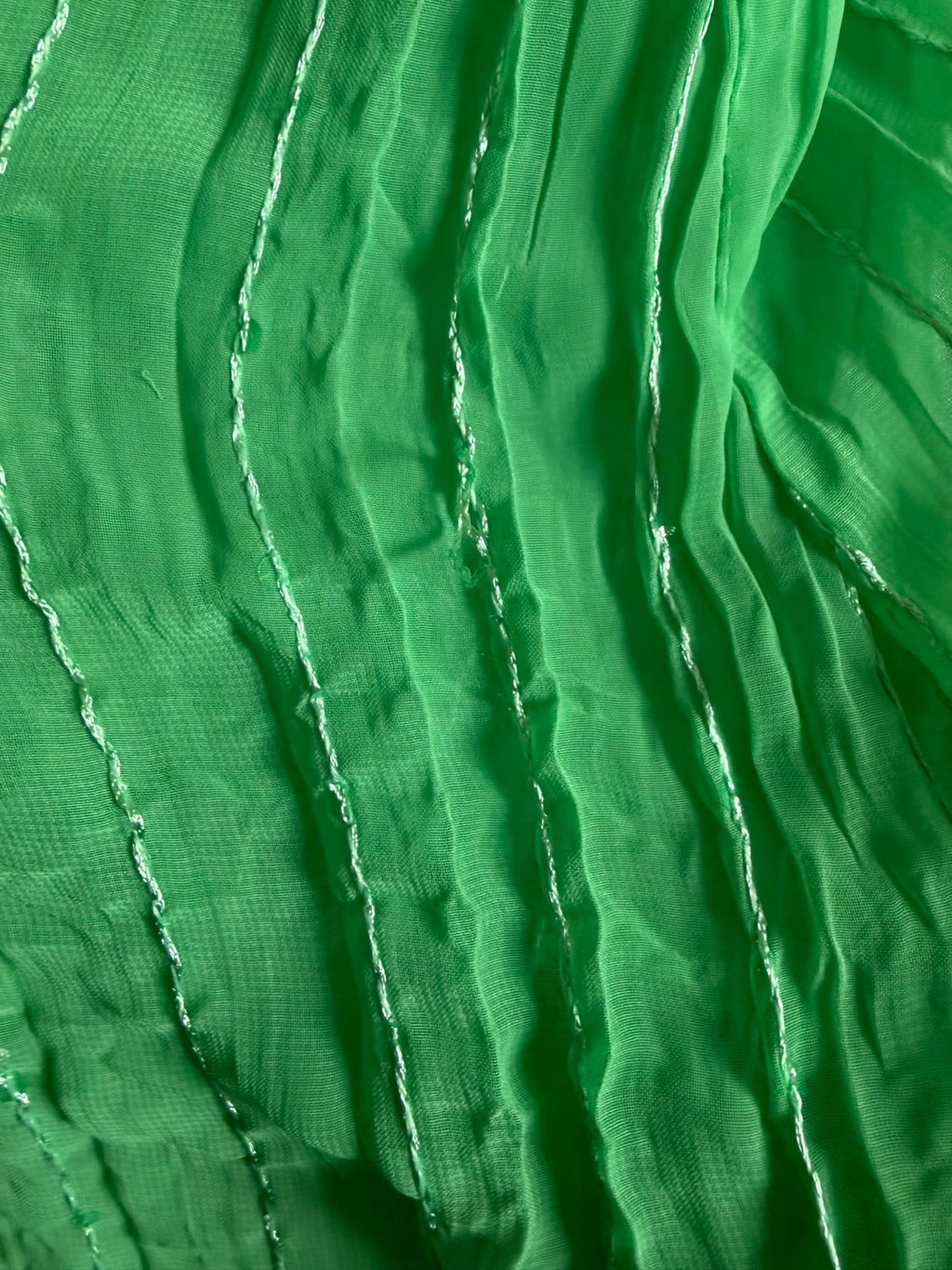 Vintage Y2K green sequin cami with brown lace detail and straps