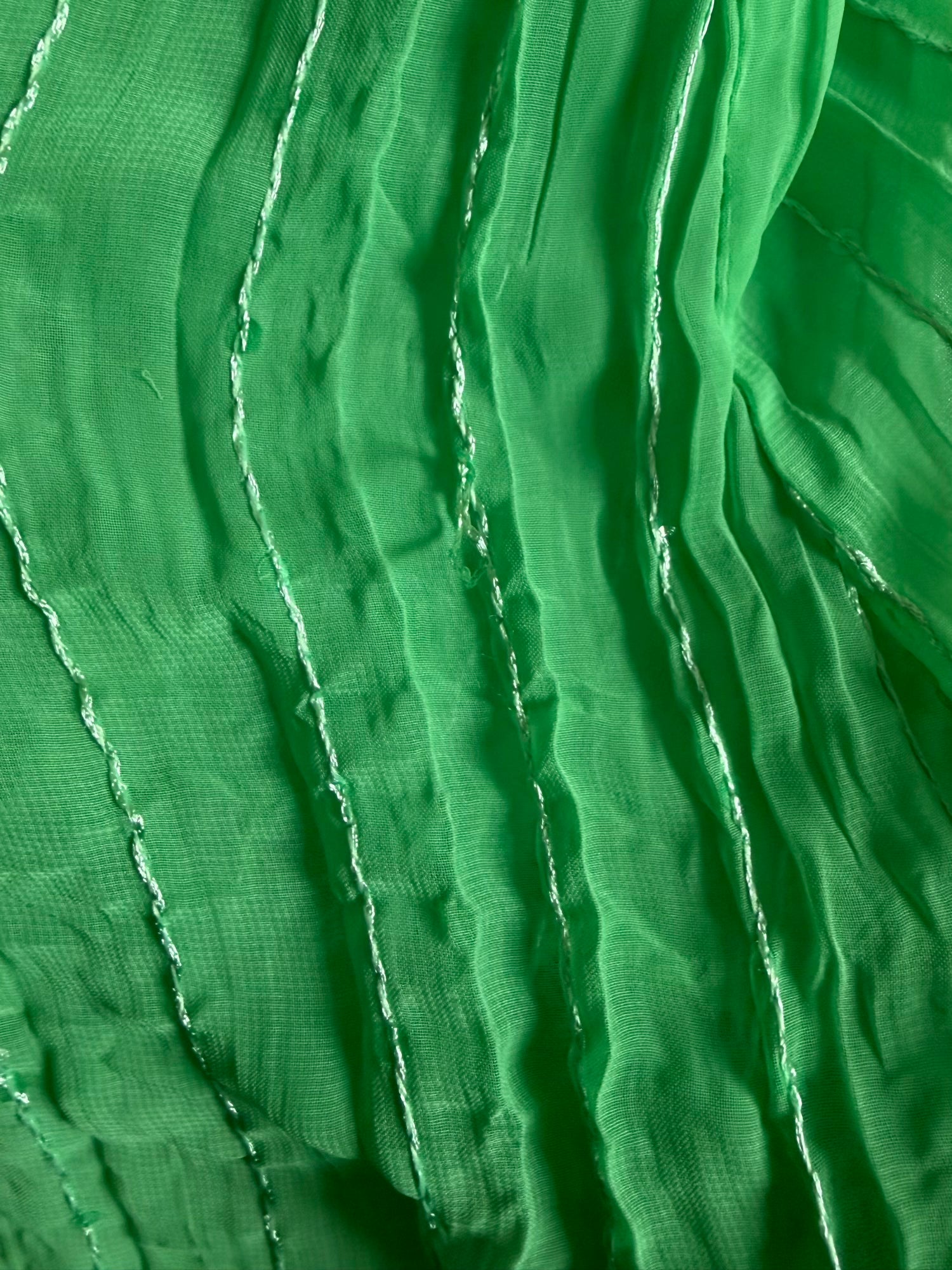 Vintage Y2K green sequin cami with brown lace detail and straps