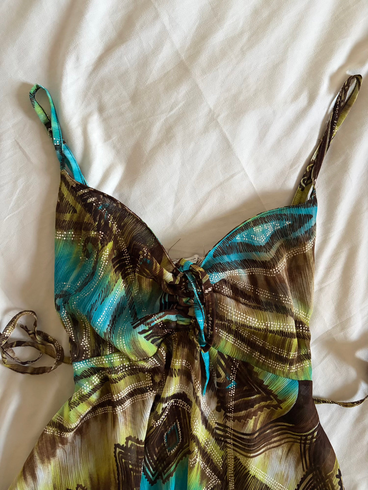 Vintage 1990s French Abstract Tie Back Babydoll Handkerchief Hem Cami