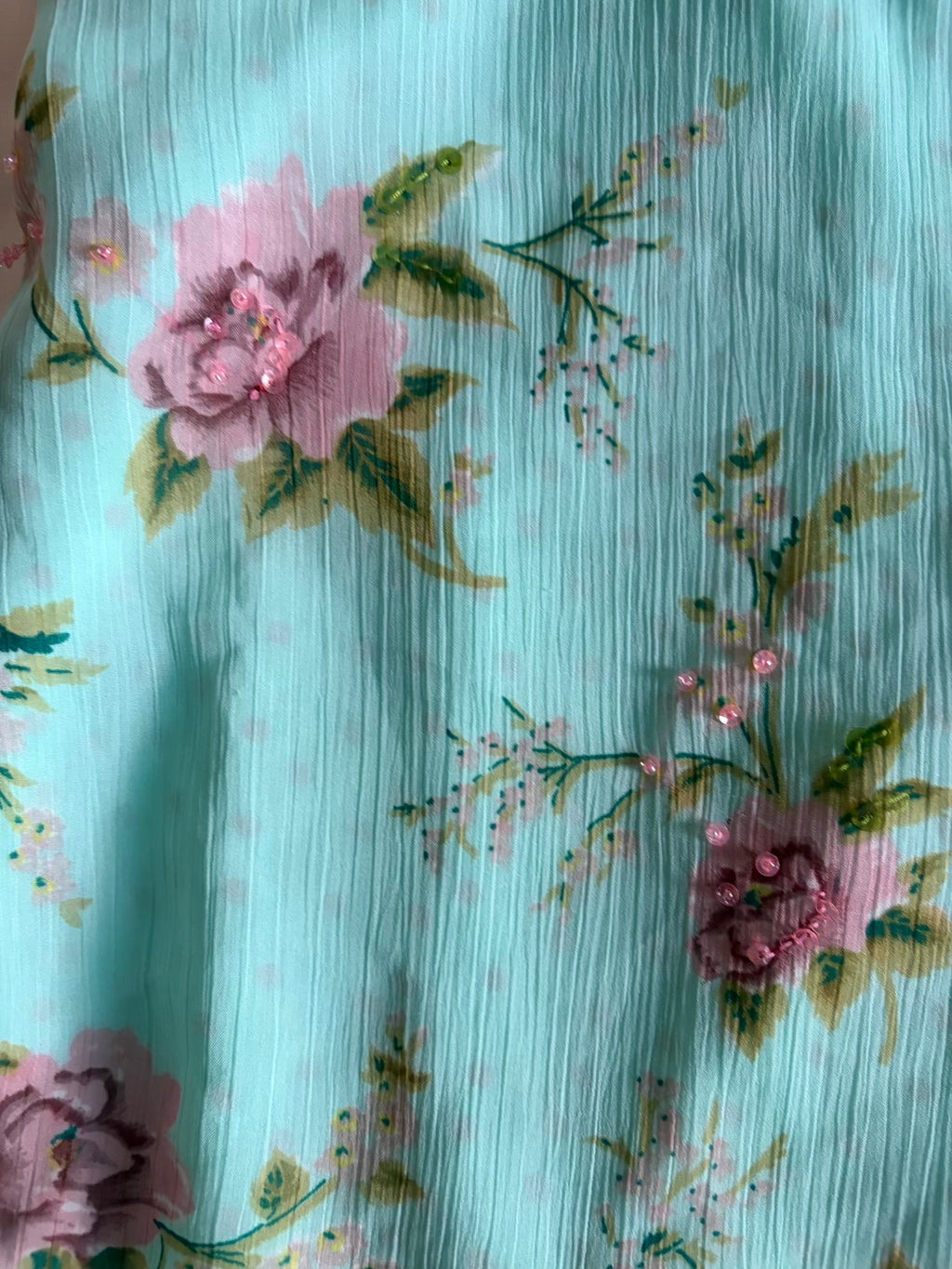 Vintage Y2K blue floral pink sequin and beaded cami