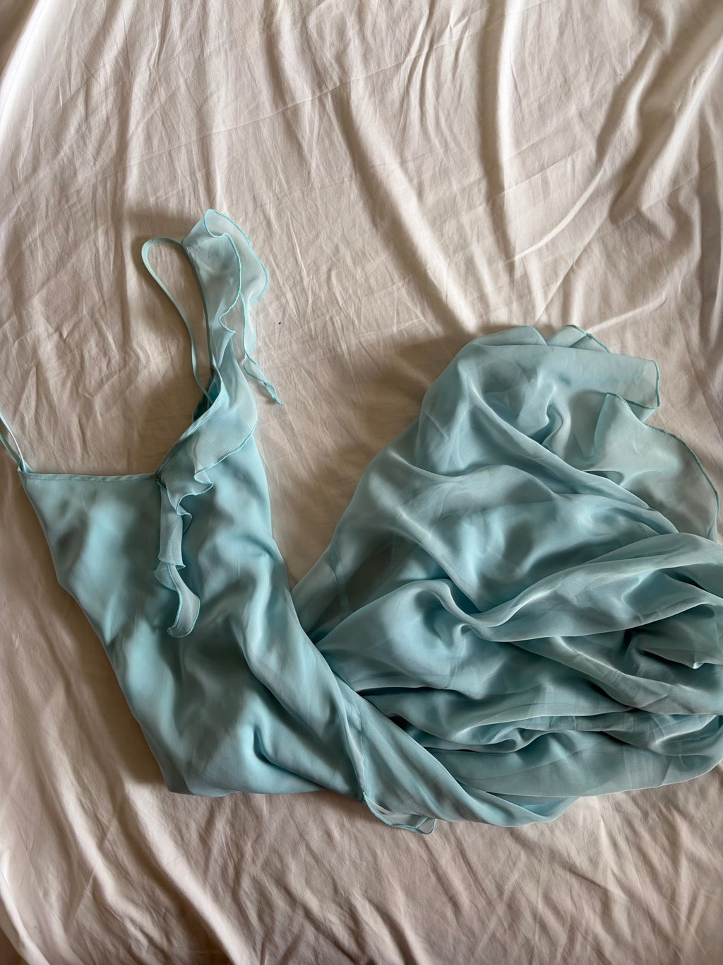 Vintage Y2K Baby Blue Mermaid Hem Fairy Dress with Ruffle Detail