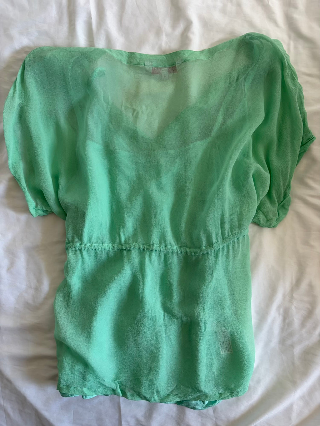 Vintage Y2K Turquoise Silk Blouse with Sequins and Embellishment