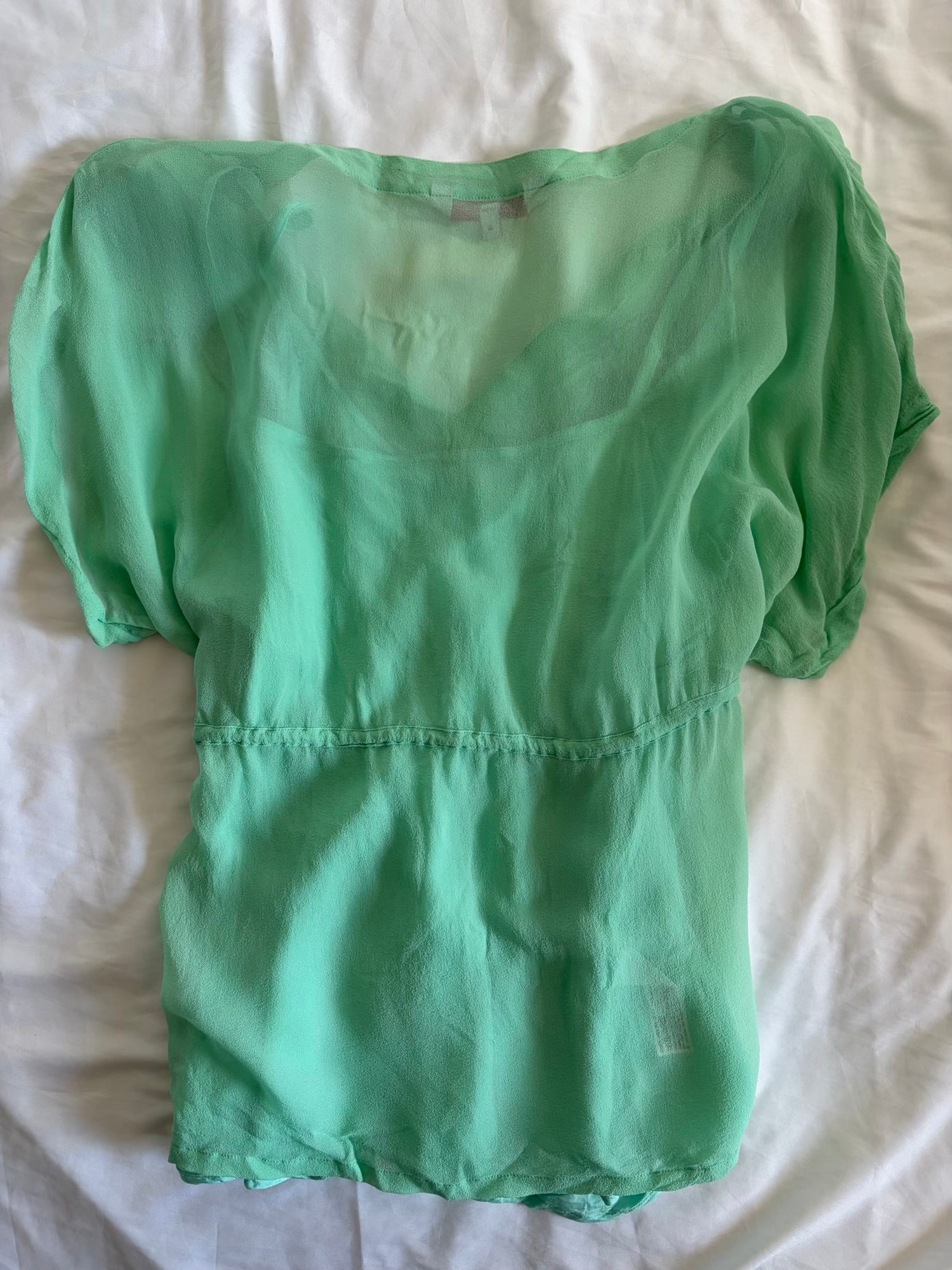 Vintage Y2K Turquoise Silk Blouse with Sequins and Embellishment