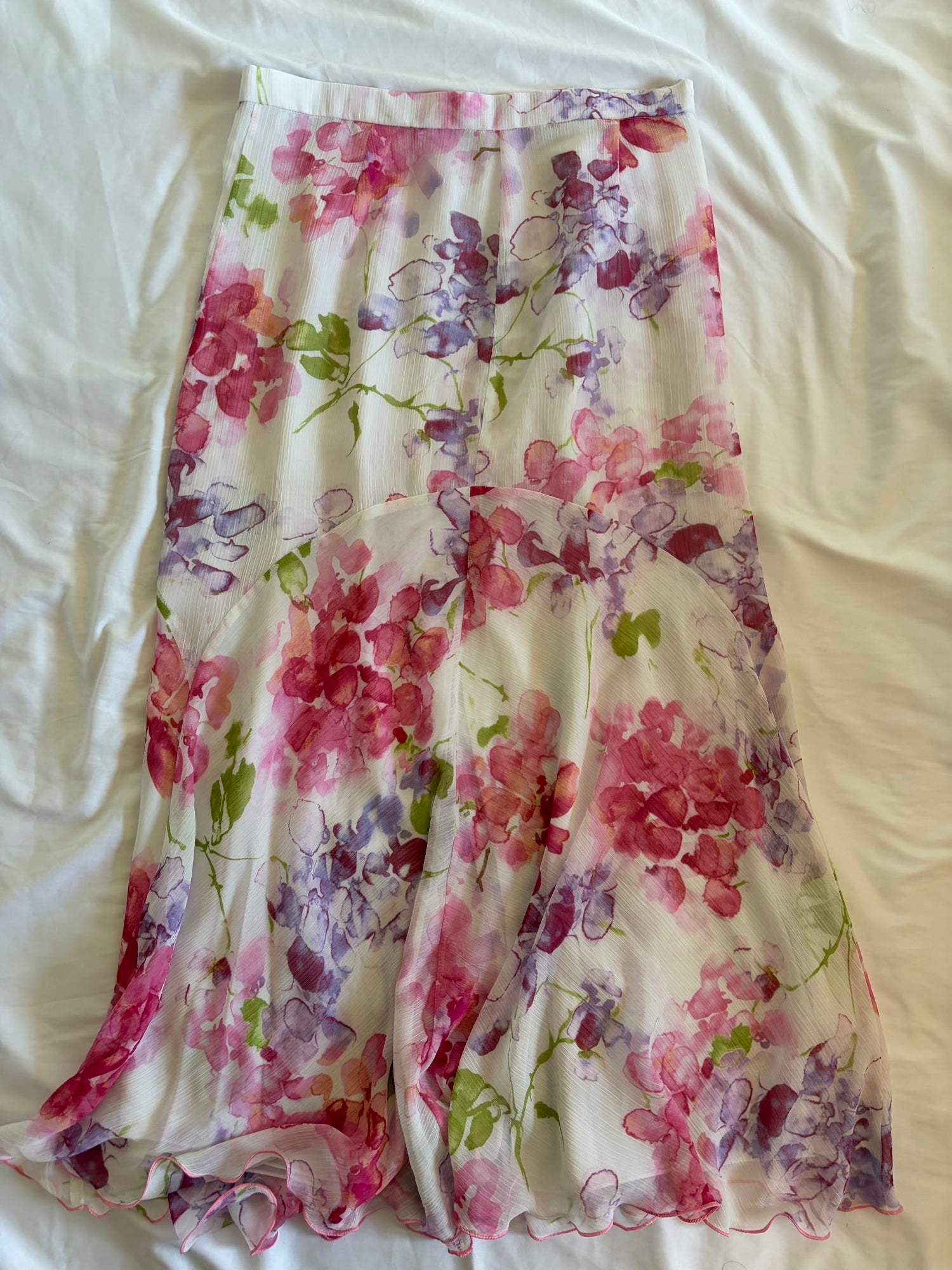 Vintage 1990s Italian Cream Romantic Midi Skirt with Pastel Florals