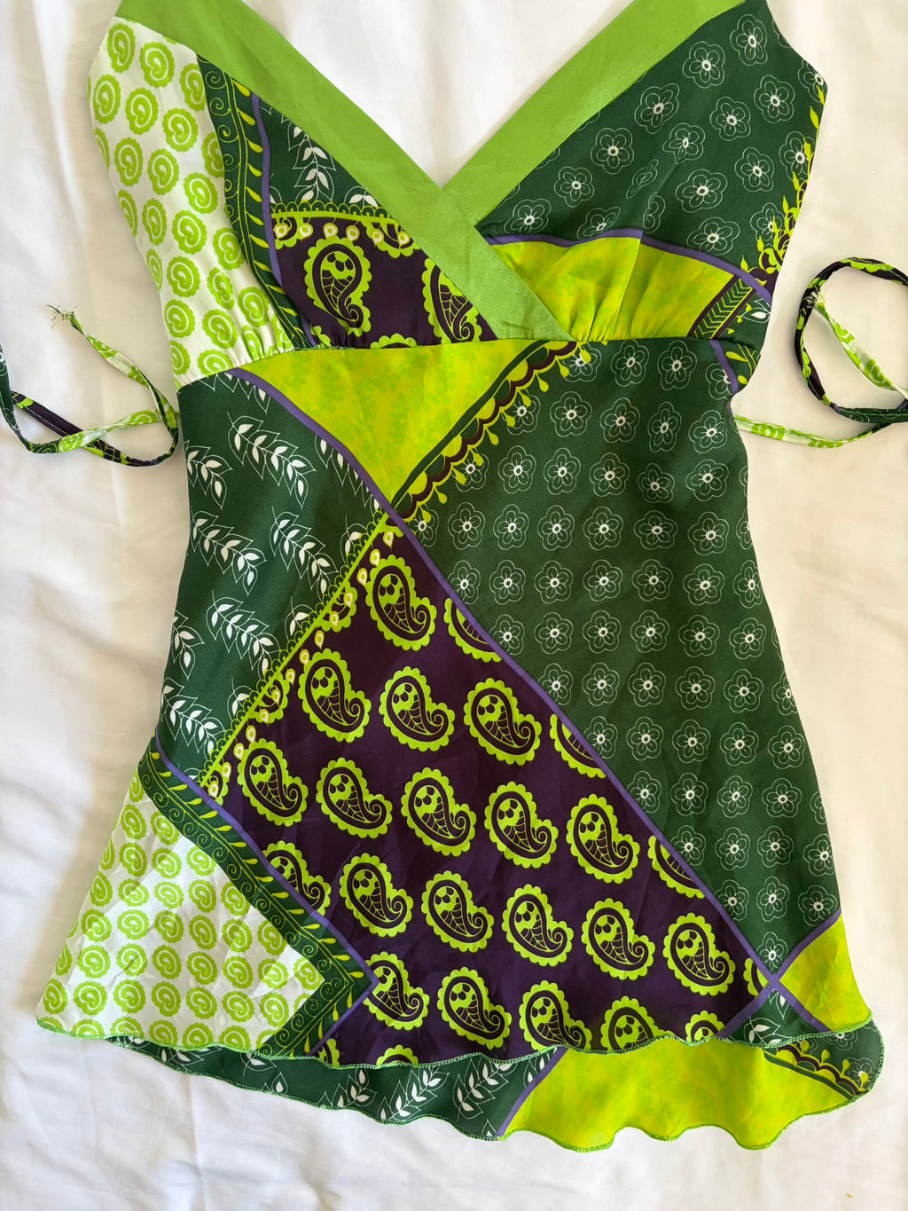 Vintage Y2K Green Paisley Tie Back Italian Cami