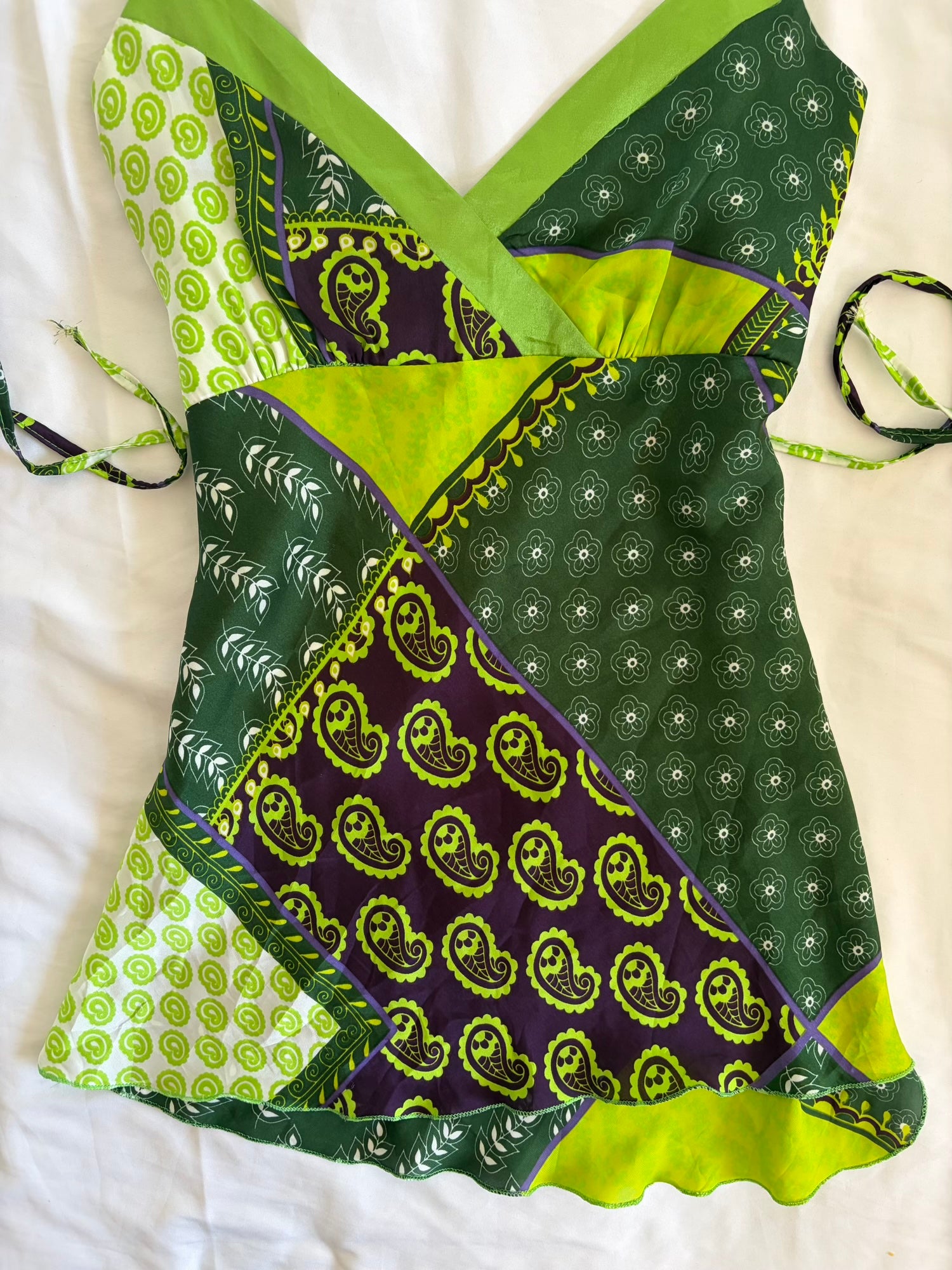 Vintage Y2K Green Paisley Tie Back Italian Cami