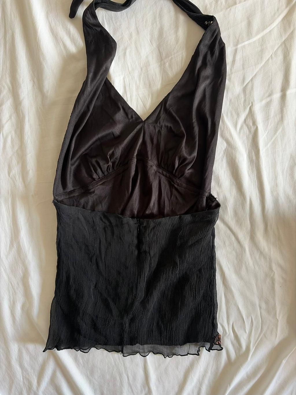 Vintage 1990s Black Floaty Silk Halterneck with Sequins and Beads