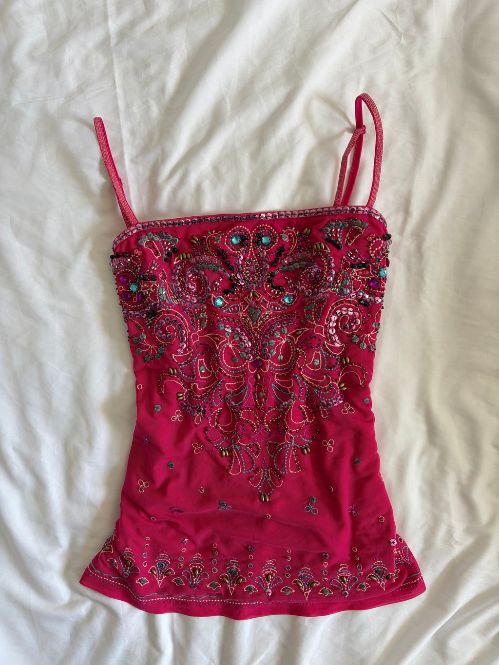 Vintage Y2K Cerise Beaded Heavily Embellished Cami
