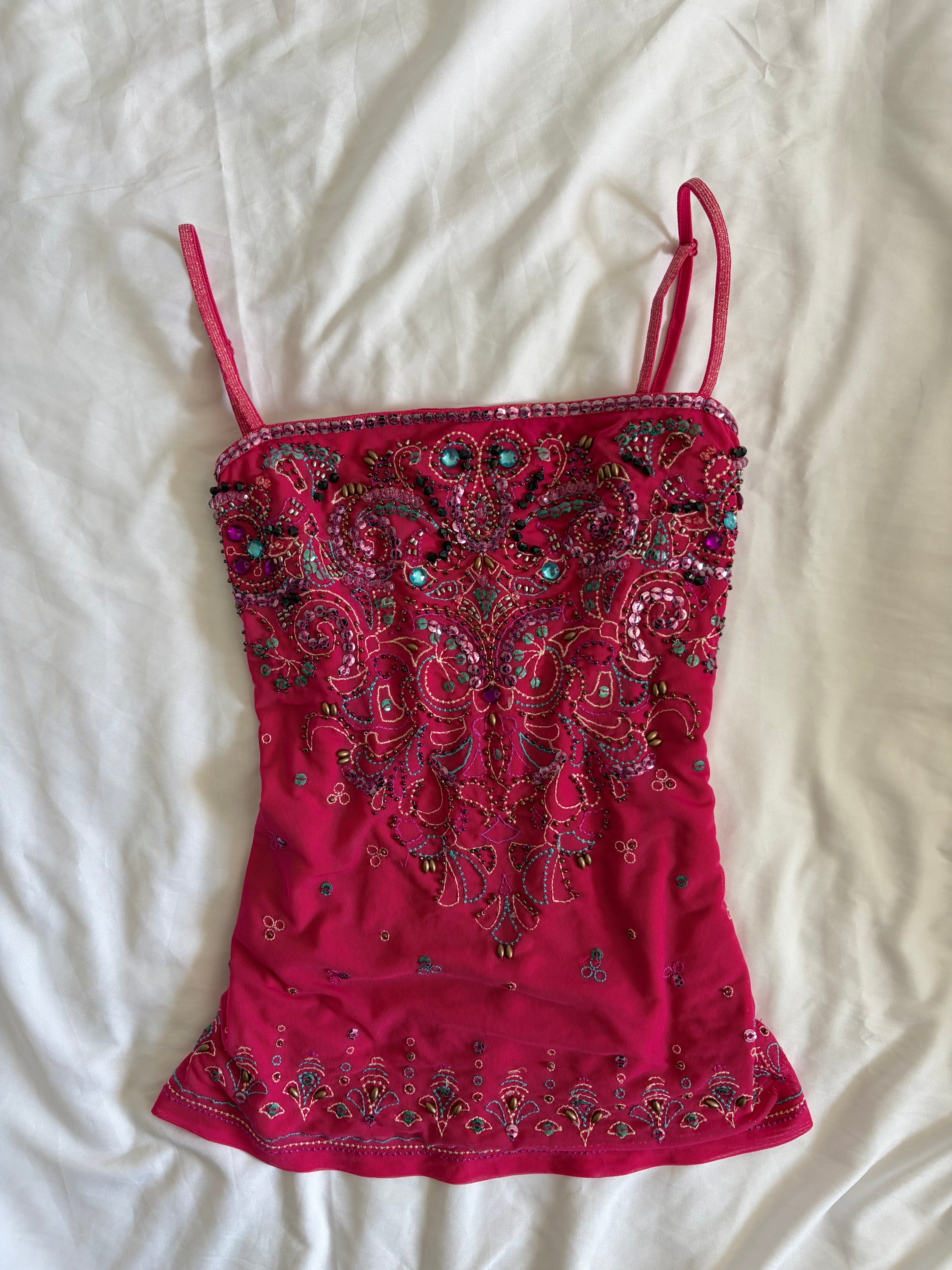 Vintage Y2K Cerise Beaded Heavily Embellished Cami