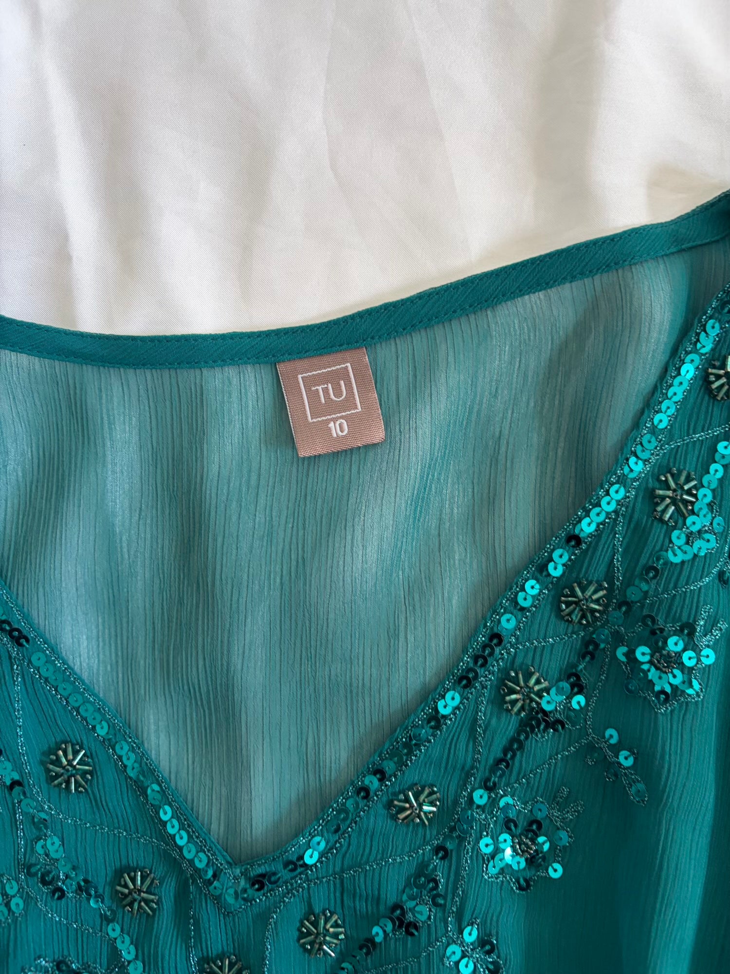 Vintage Y2K Teal Sequin Top with Side Ties