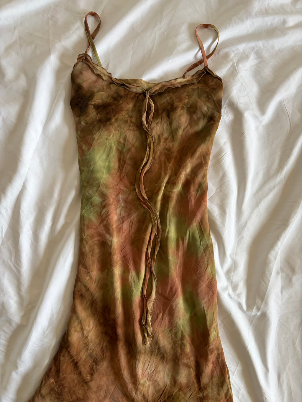 Vintage 1990s Tie Dye Asymmetrical Ruffle Hem Forest Fairy Maxi Dress