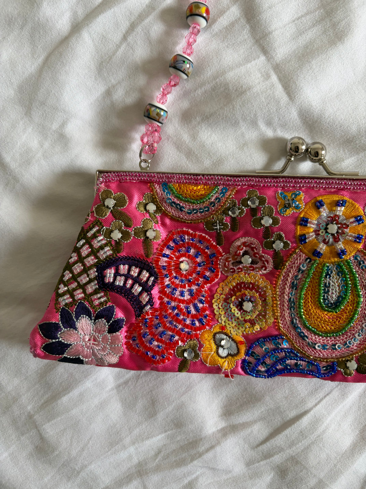 Vintage 2000s Pink Beaded Bag with Beaded Handle