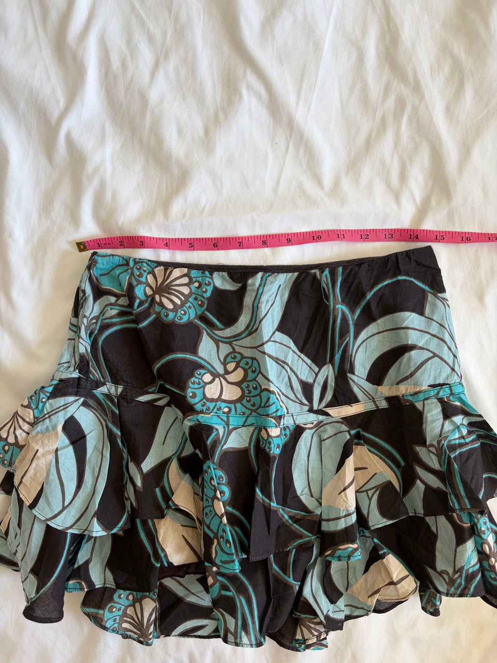 Vintage Y2K brown and turquoise floral rara mini skirt