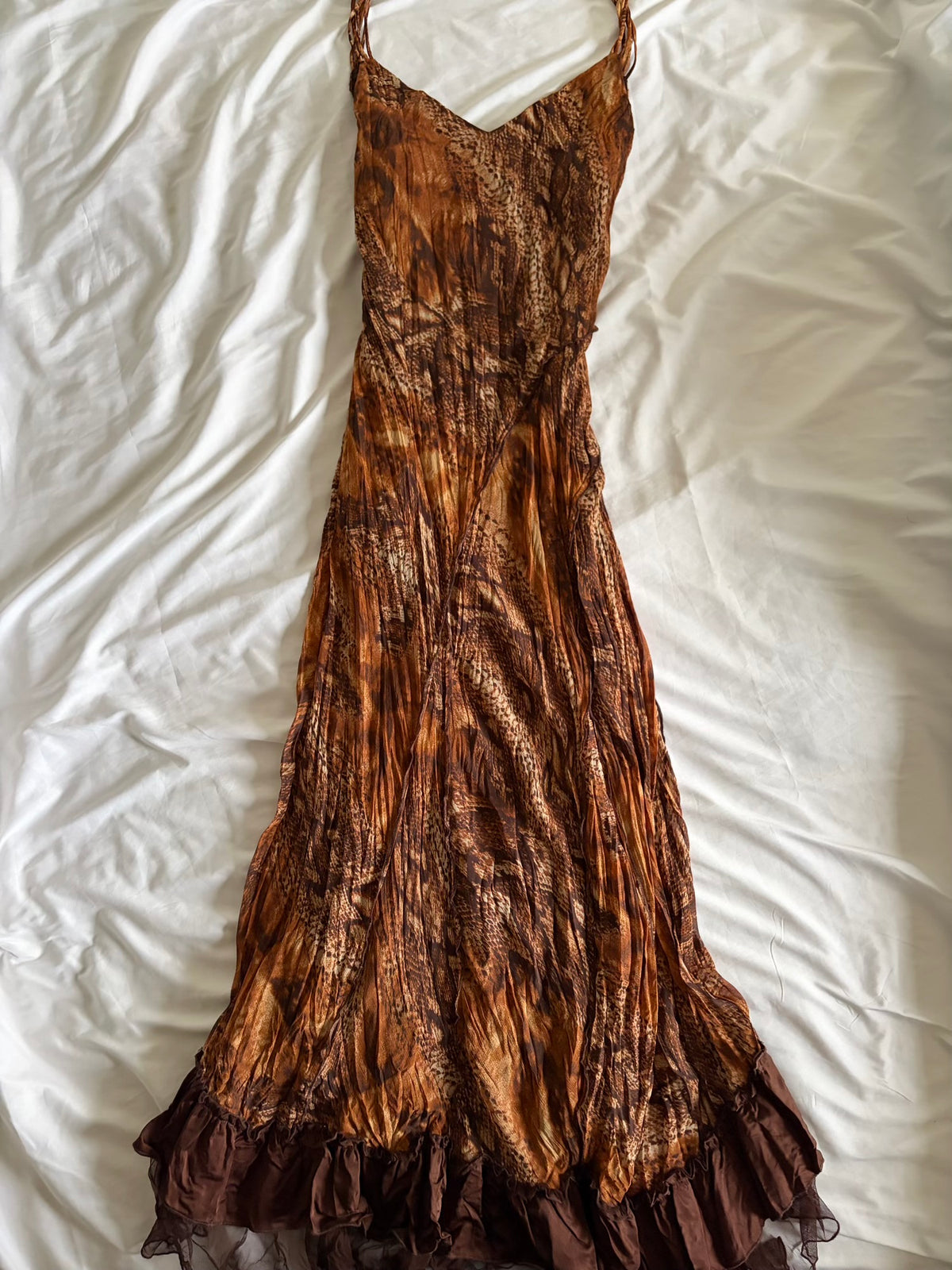 Vintage 2000s Animal Print Dress with Contrast Ruffle Hem