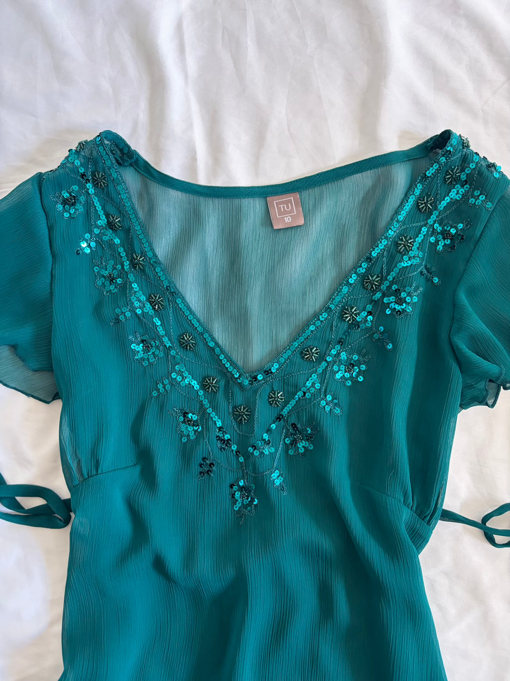 Vintage Y2K Teal Sequin Top with Side Ties