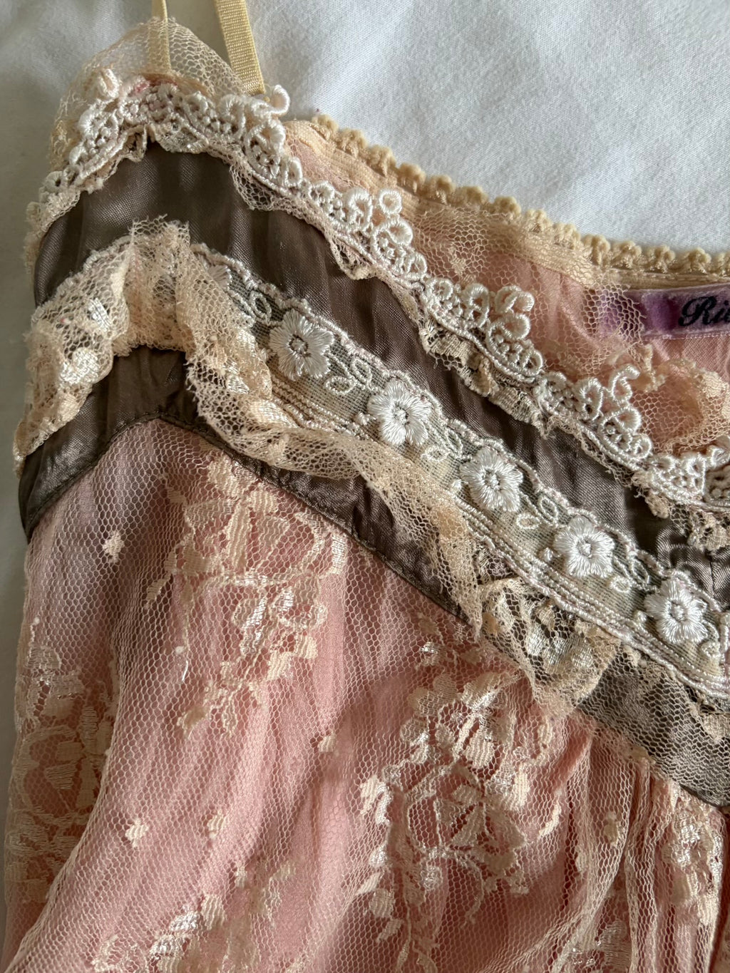 Vintage 2000s Lace Coquette Cami with Embroidery