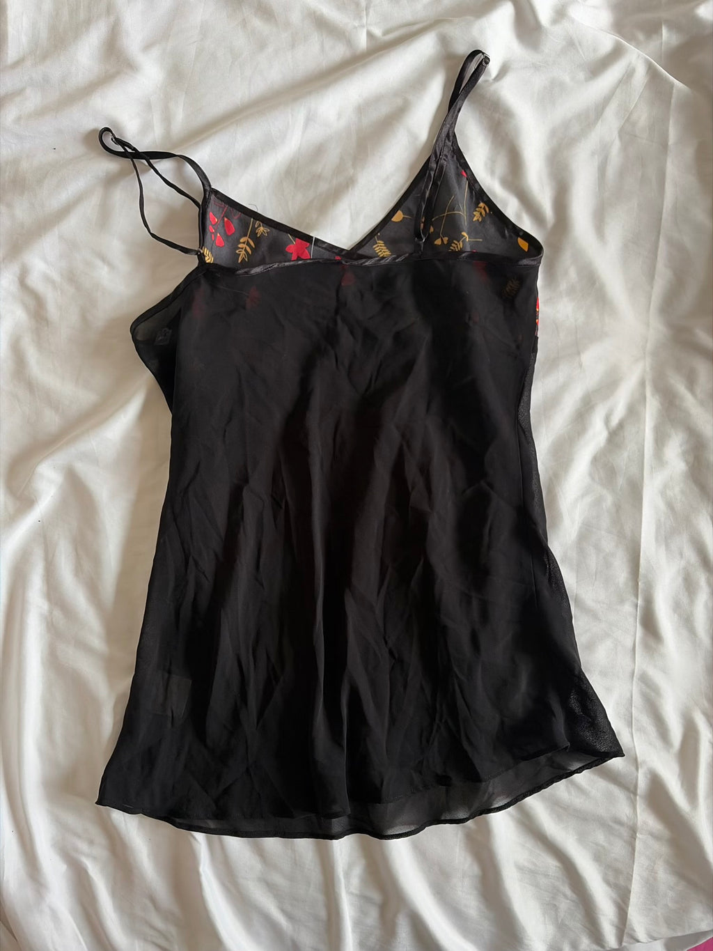 Vintage 1990s Black Baby Doll Cami with Floral Bust Detail
