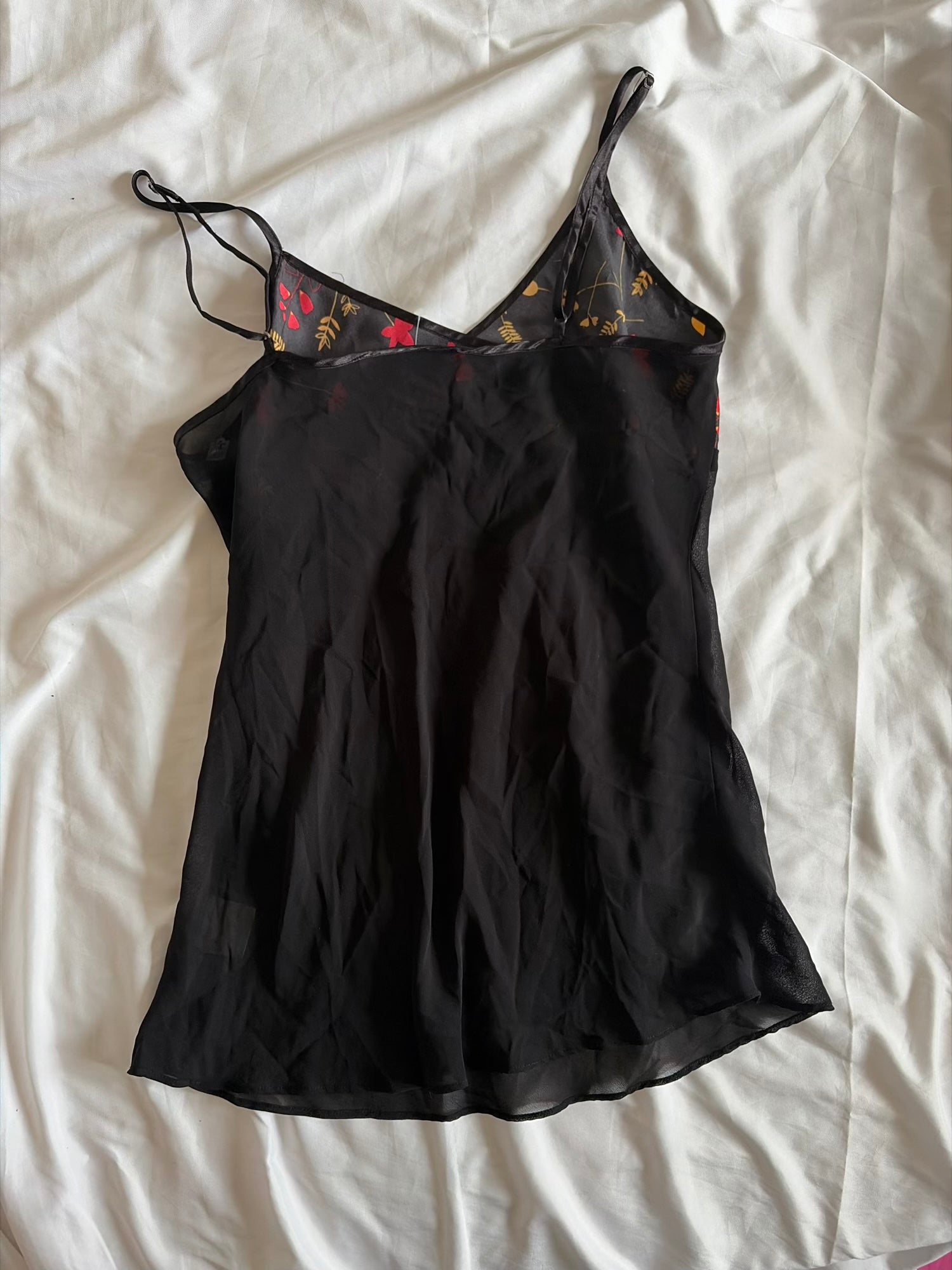 Vintage 1990s Black Baby Doll Cami with Floral Bust Detail