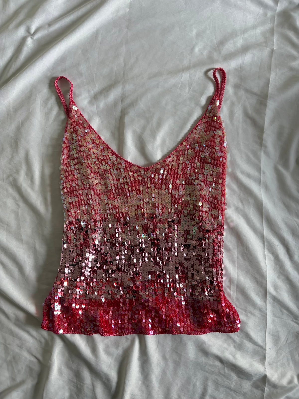 Vintage Pink Crochet Ombre Sequin Cami