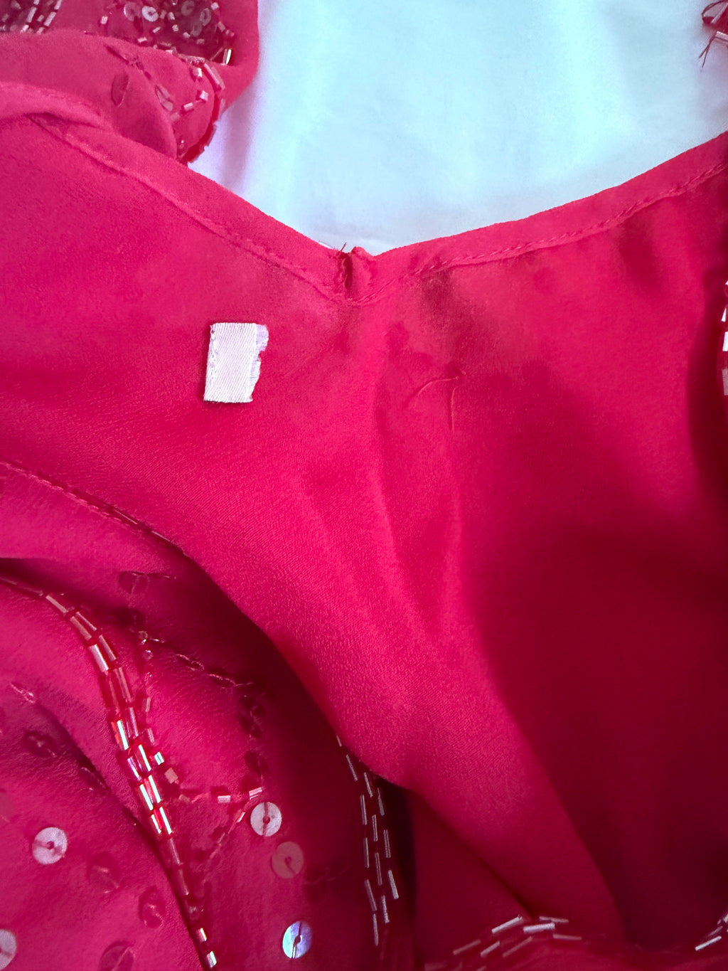 Vintage Y2K Silk Red Sequin and Beaded Cap Sleeve Top