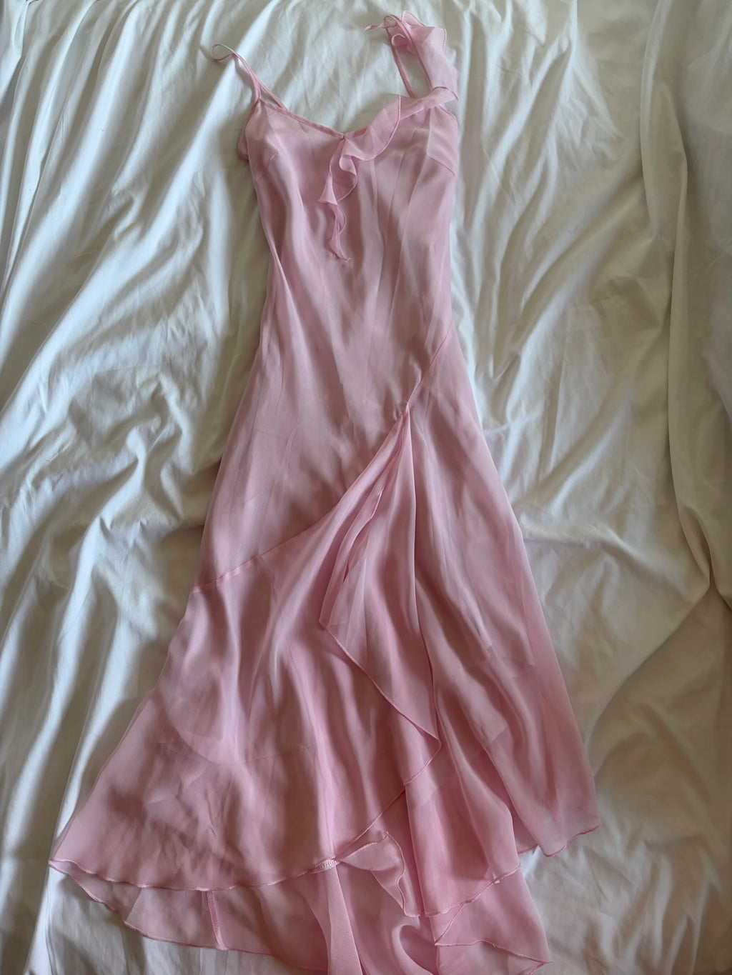 Vintage Y2K baby pink asymmetrical hem fairy dress with ruffle detail