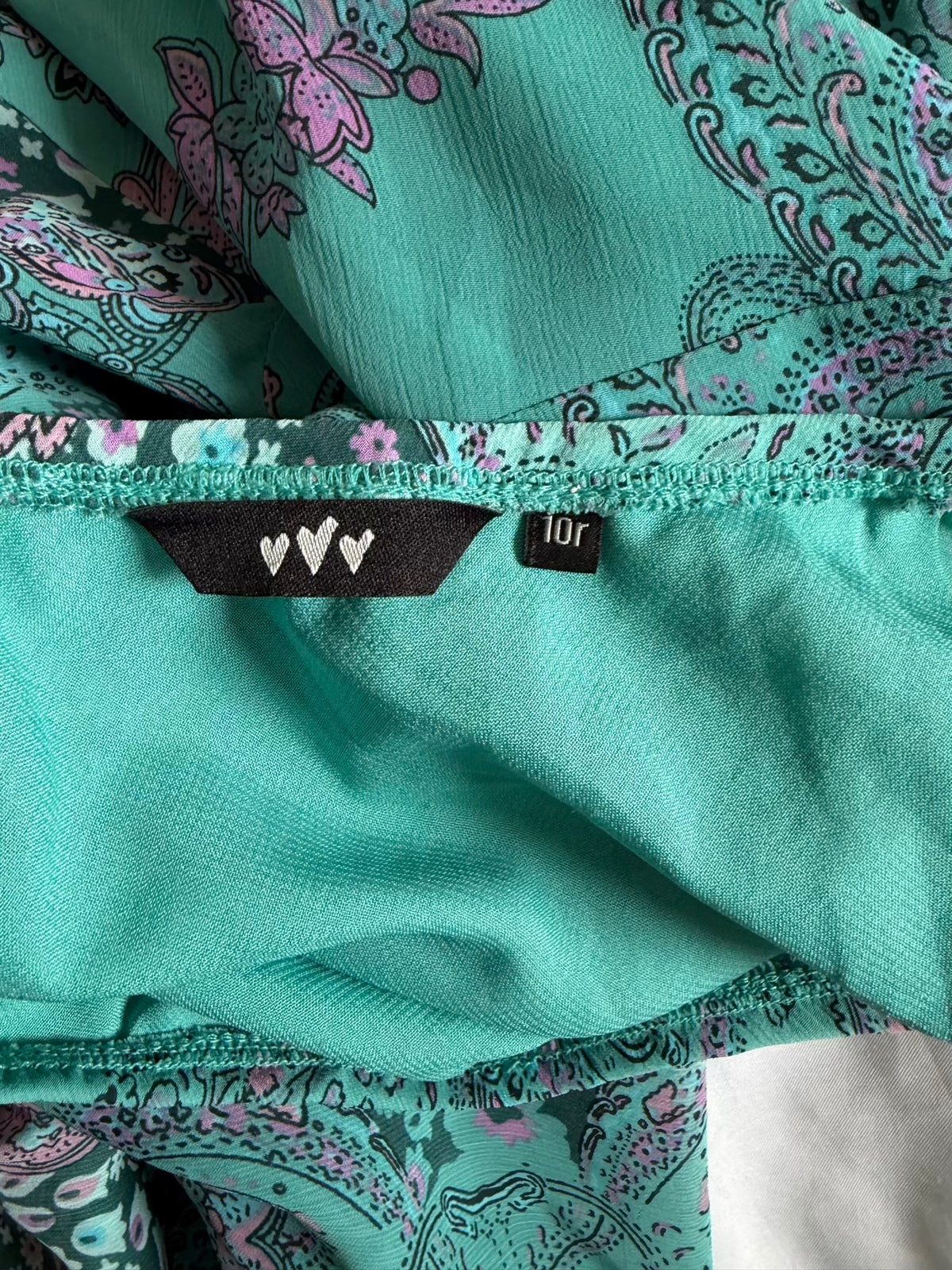 Vintage 1990s Per Una Turquoise Paisley Floral Handkerchief-Hem Skirt