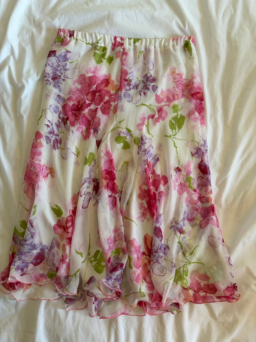 Vintage 1990s Italian cream romantic midi skirt with pastel florals