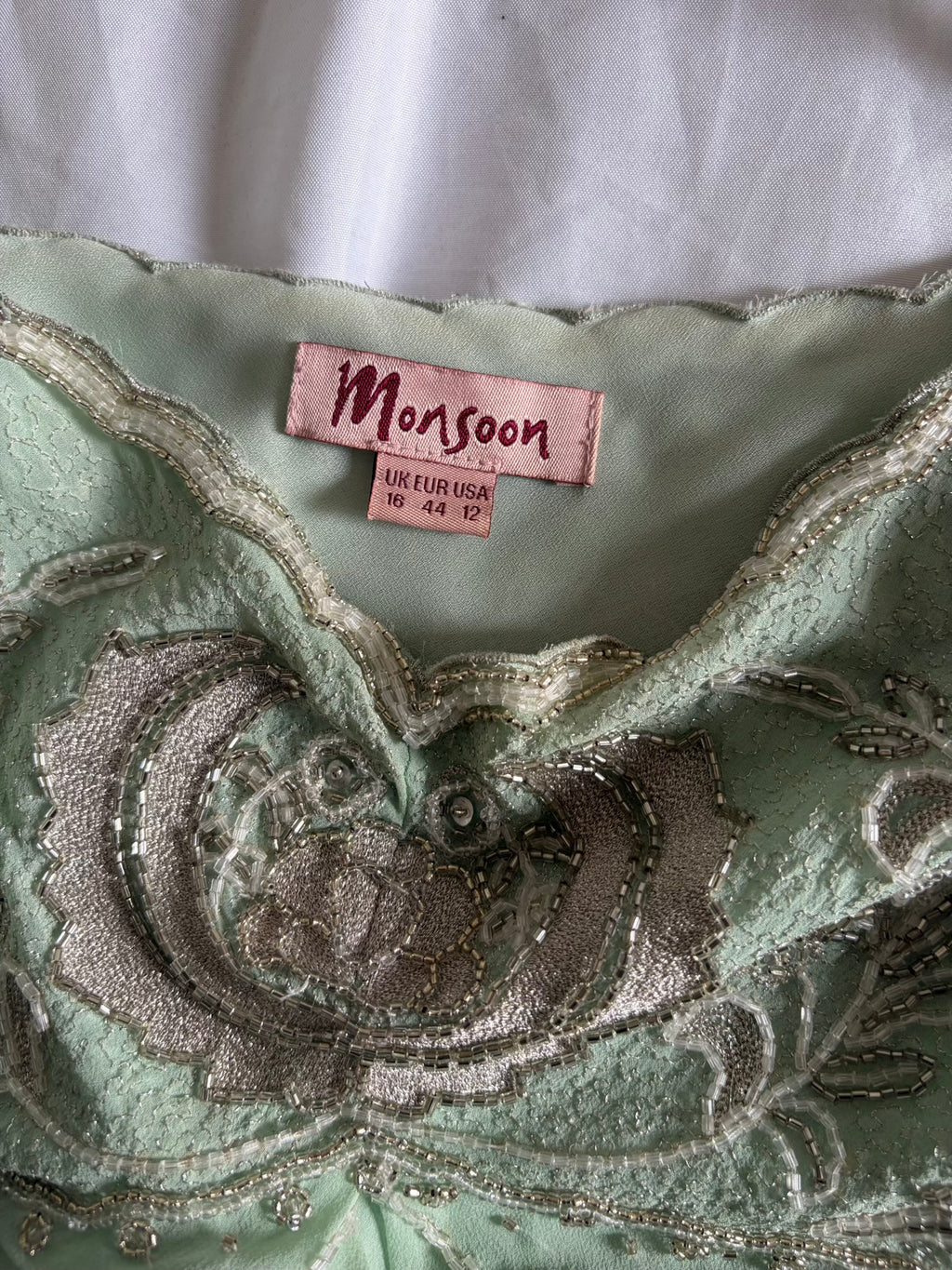 Vintage Y2K Silk Turquoise Mint Cami with Embroidery Beads and Sequin