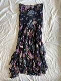 Vintage 1990s Silk Black Floral Fairy Floaty Hem Maxi Skirt Bias Cut