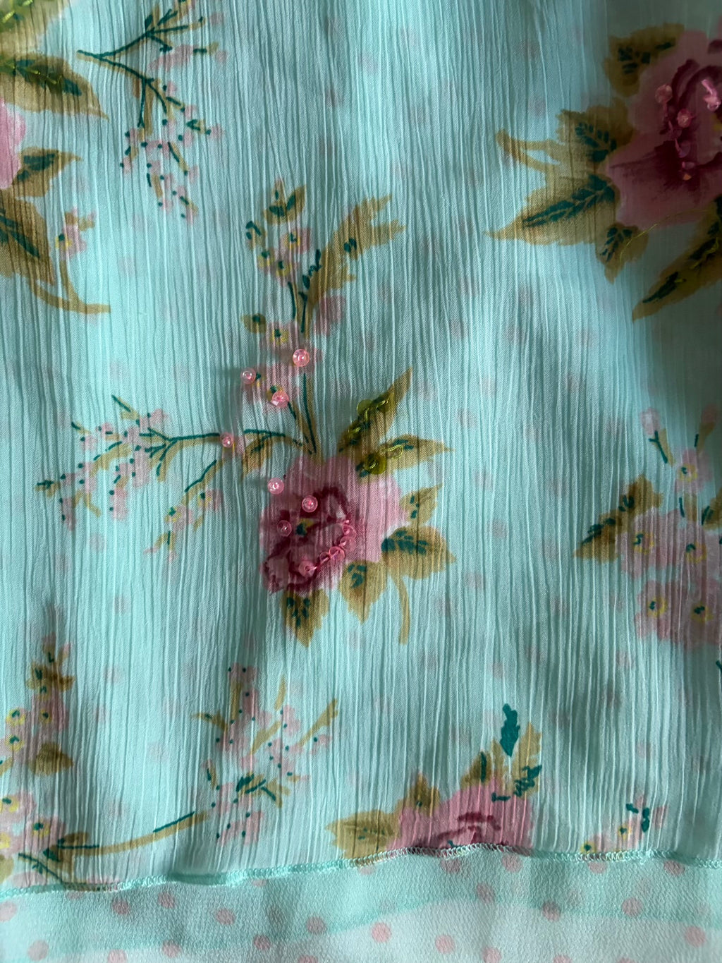 Vintage Y2K blue floral pink sequin and beaded cami