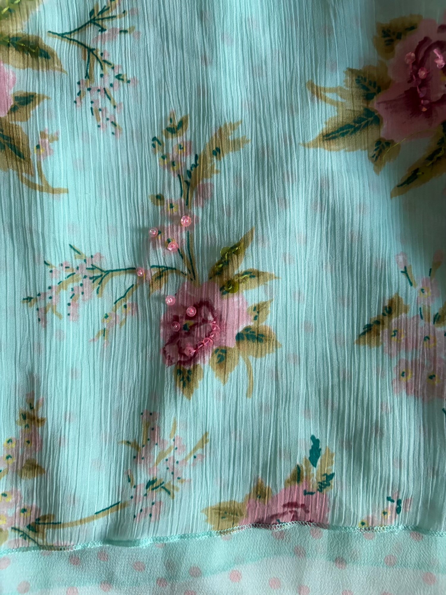 Vintage Y2K blue floral pink sequin and beaded cami
