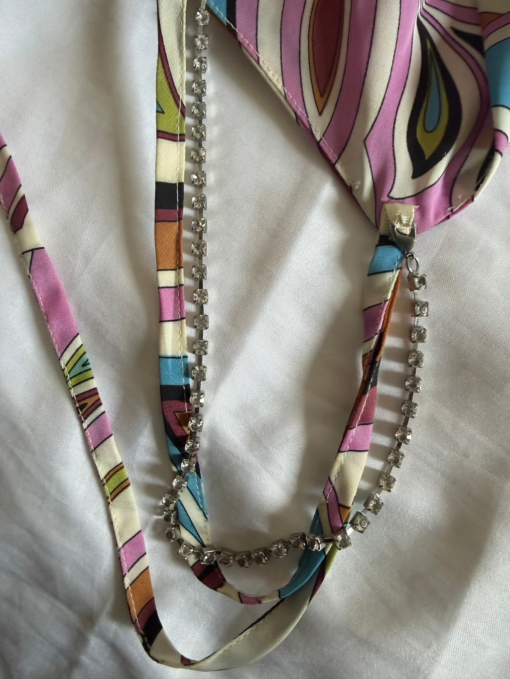 Vintage Y2K Japanese Pucci Inspired Asymmetrical Hem Cami with Diamonte Straps