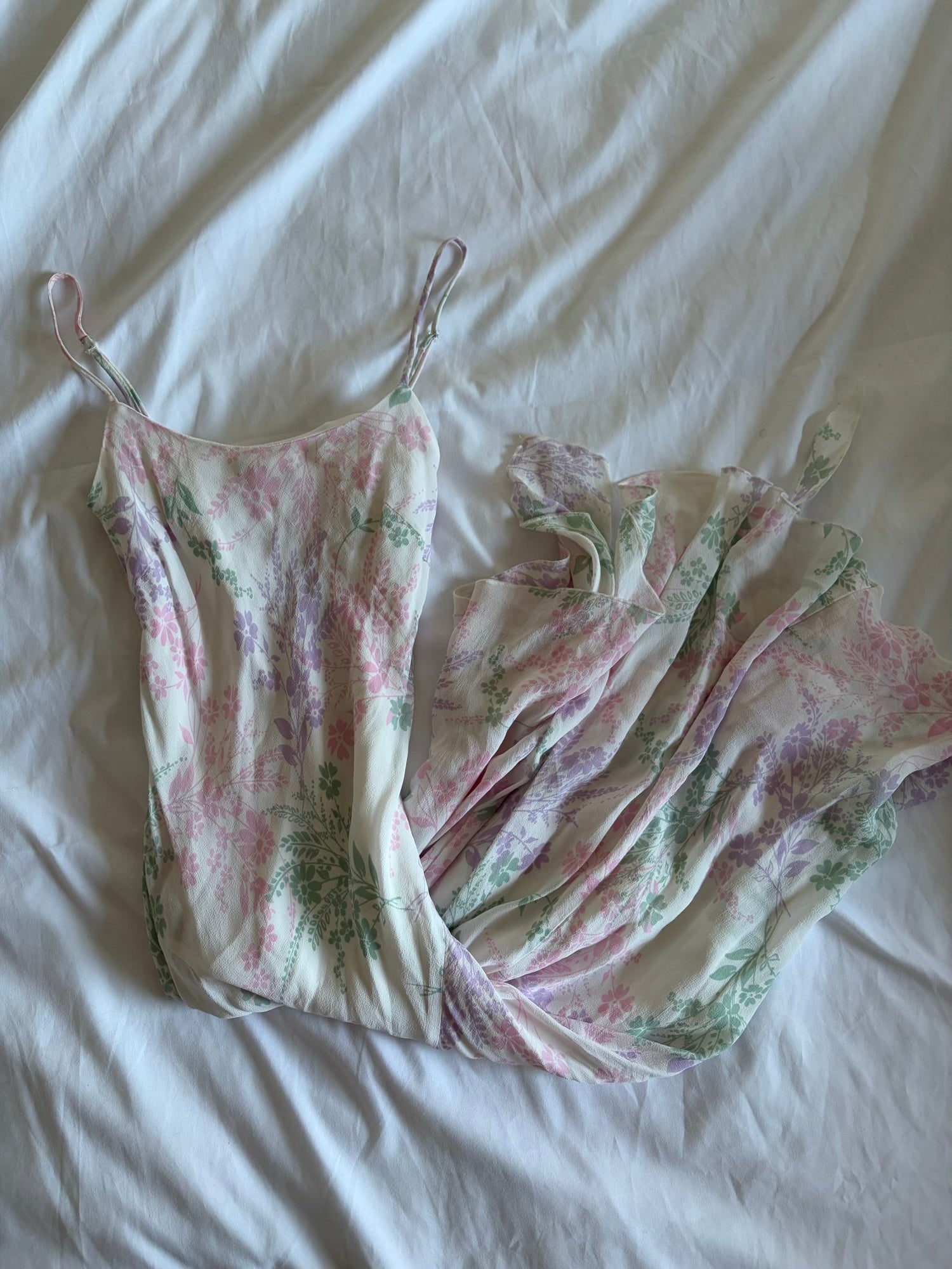 Vintage Y2K white floral asymmetrical hem fairy dress with pastel florals