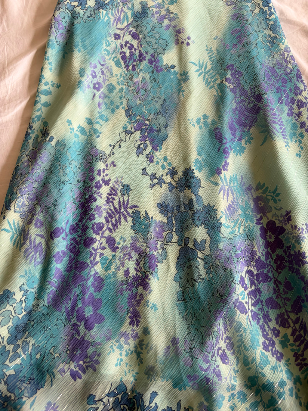 Vintage Y2K Blue Floral Floaty Fairy Sparkly Midi Skirt