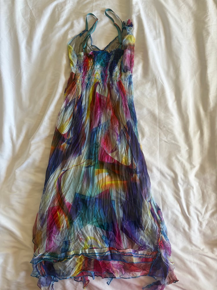 Vintage 2000s French Watercolour Fairy Dress with Handkerchief Hem