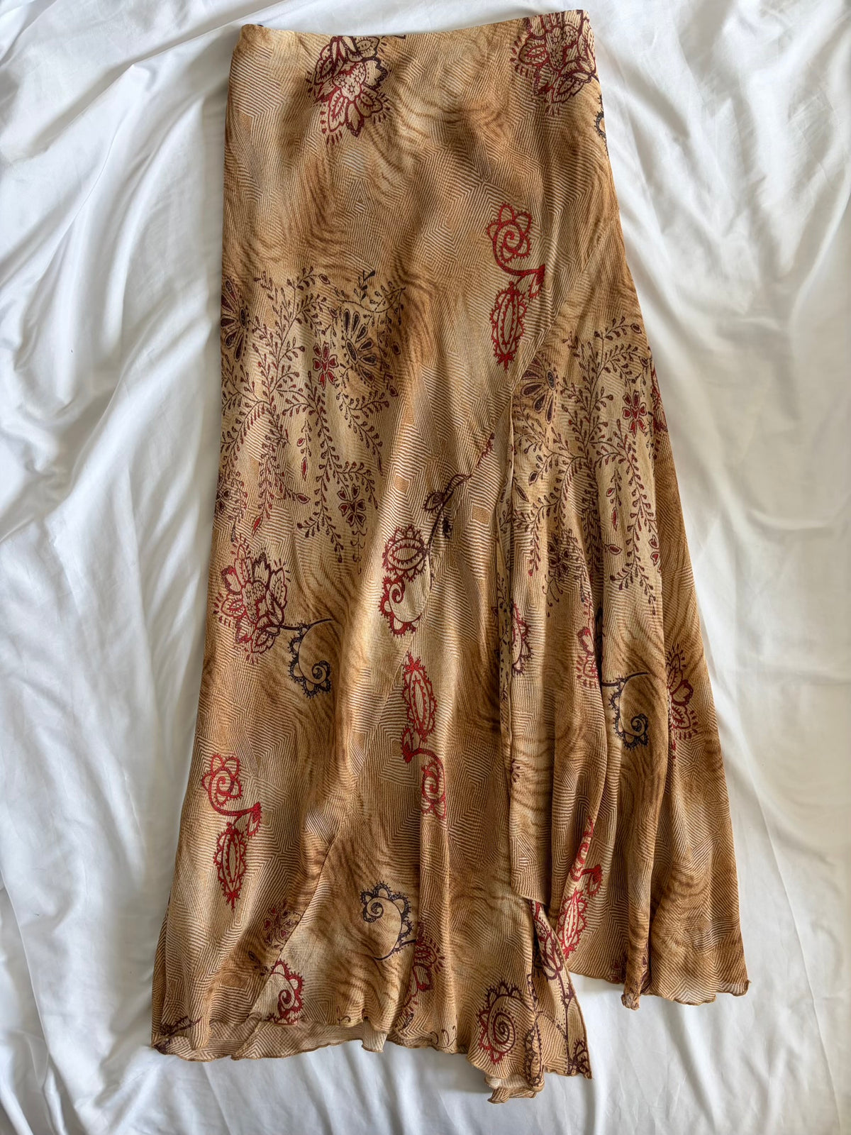 Vintage 1990s Champagne and Brown Autumnal Asymmetrical Hem Skirt