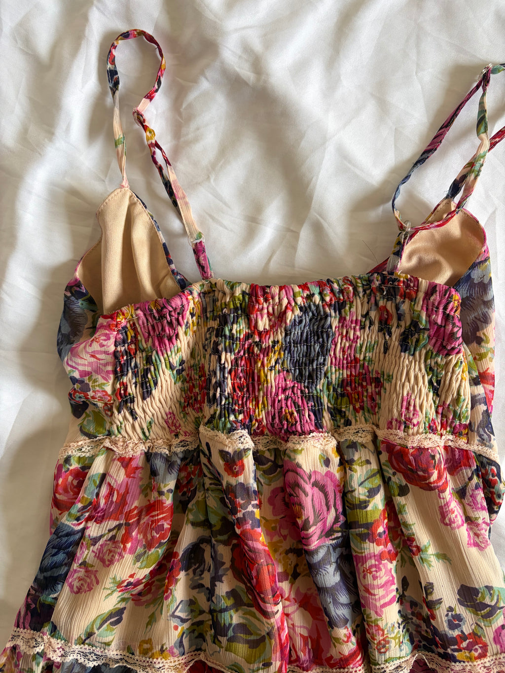 Vintage Y2K Floral Coquette Long Ruffle Cami with Lace
