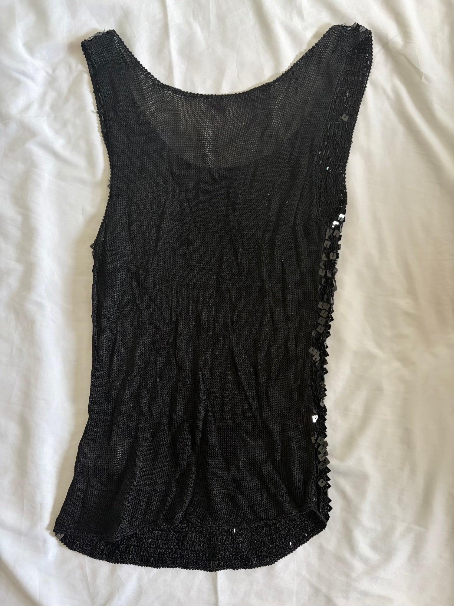 Vintage Y2K Black Crochet Sequin Tank