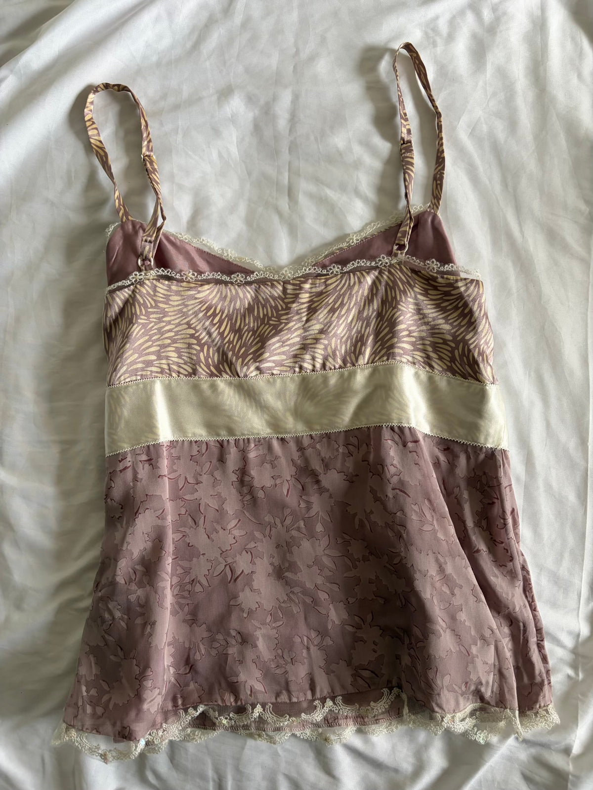 Vintage Y2K Dusty Mauve Silk Floral Cami with Sequins