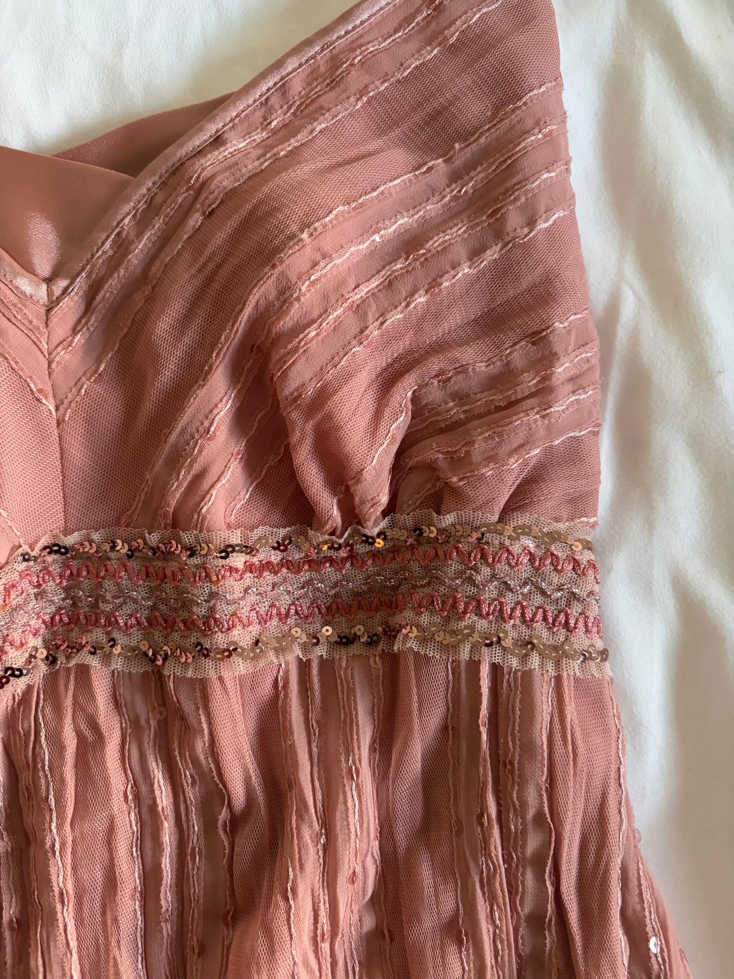 Vintage Y2K dusty pink cami with underbust sequin detail and sequins all over