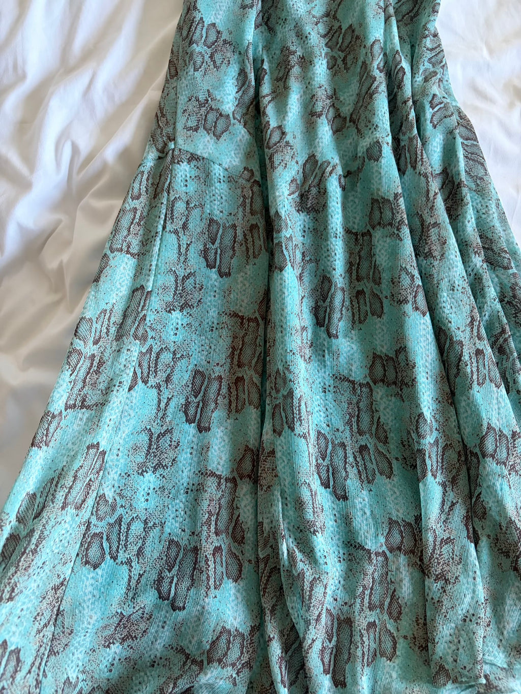 Vintage blue snake print midi fairy dress with floaty fairy hem