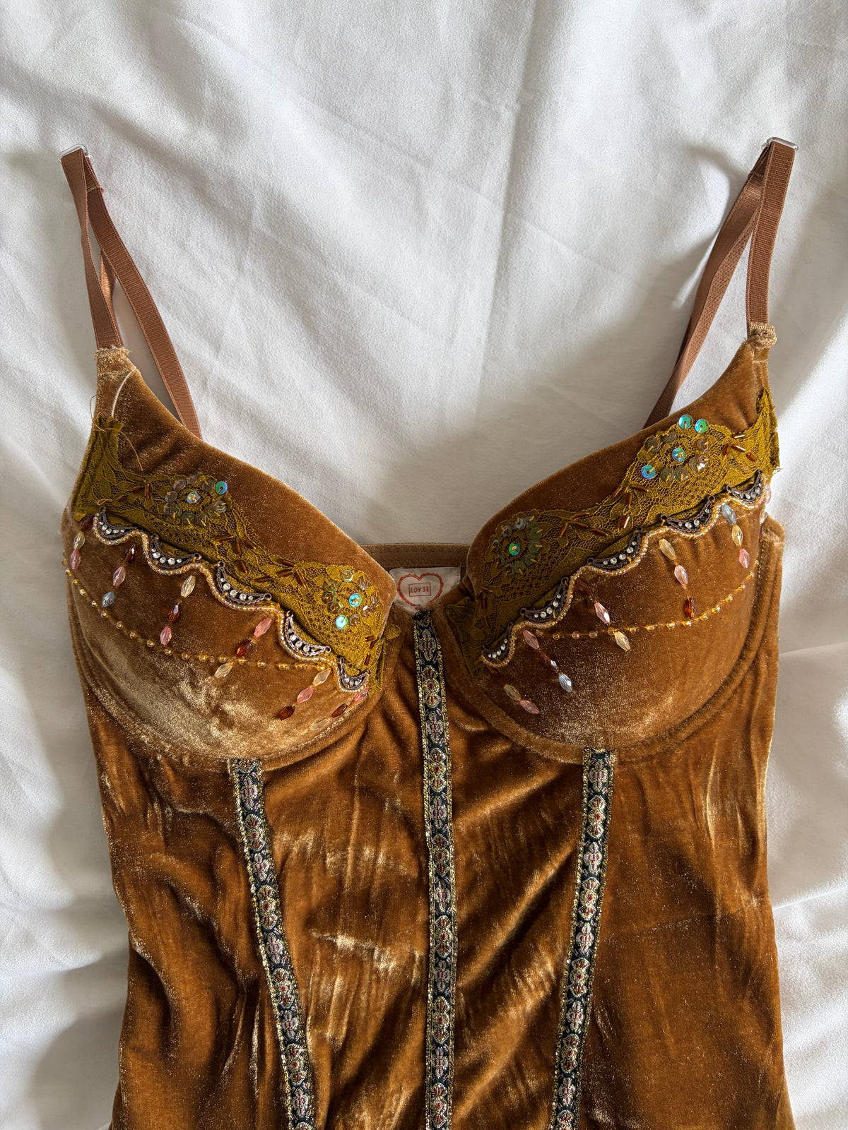Vintage 1990s Lov3e French Champagne Whimsy Sequin Corset Top, UK 12–14
